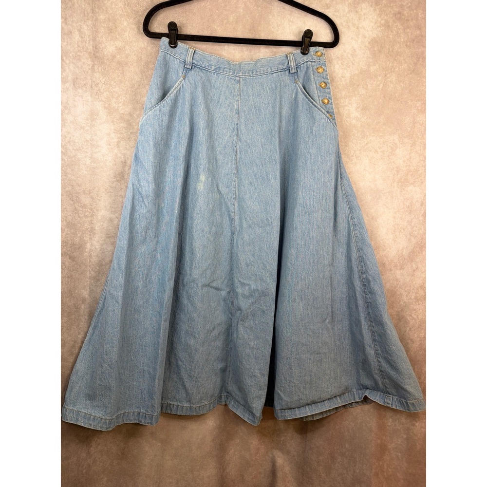 Calvin Klein Sport Denim Skirt Women 14 Light Blue Vintage 90s Side Button Maxi
